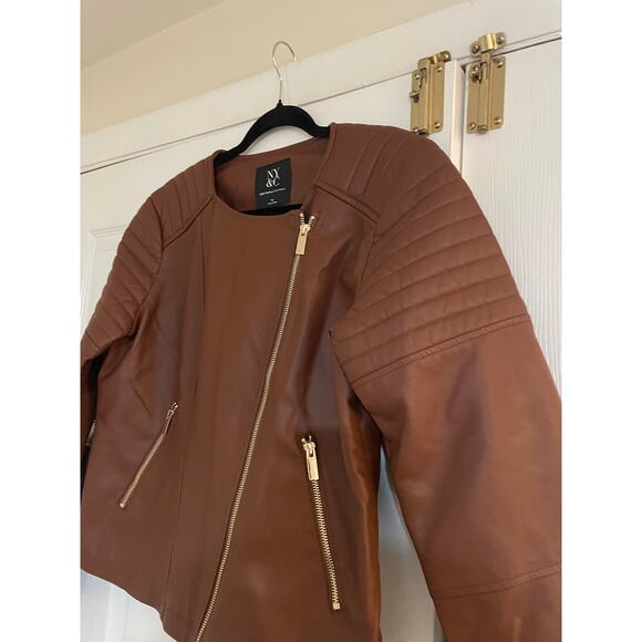 NY&C faux leather brown zip up jacket size medium - Picture 3 of 7